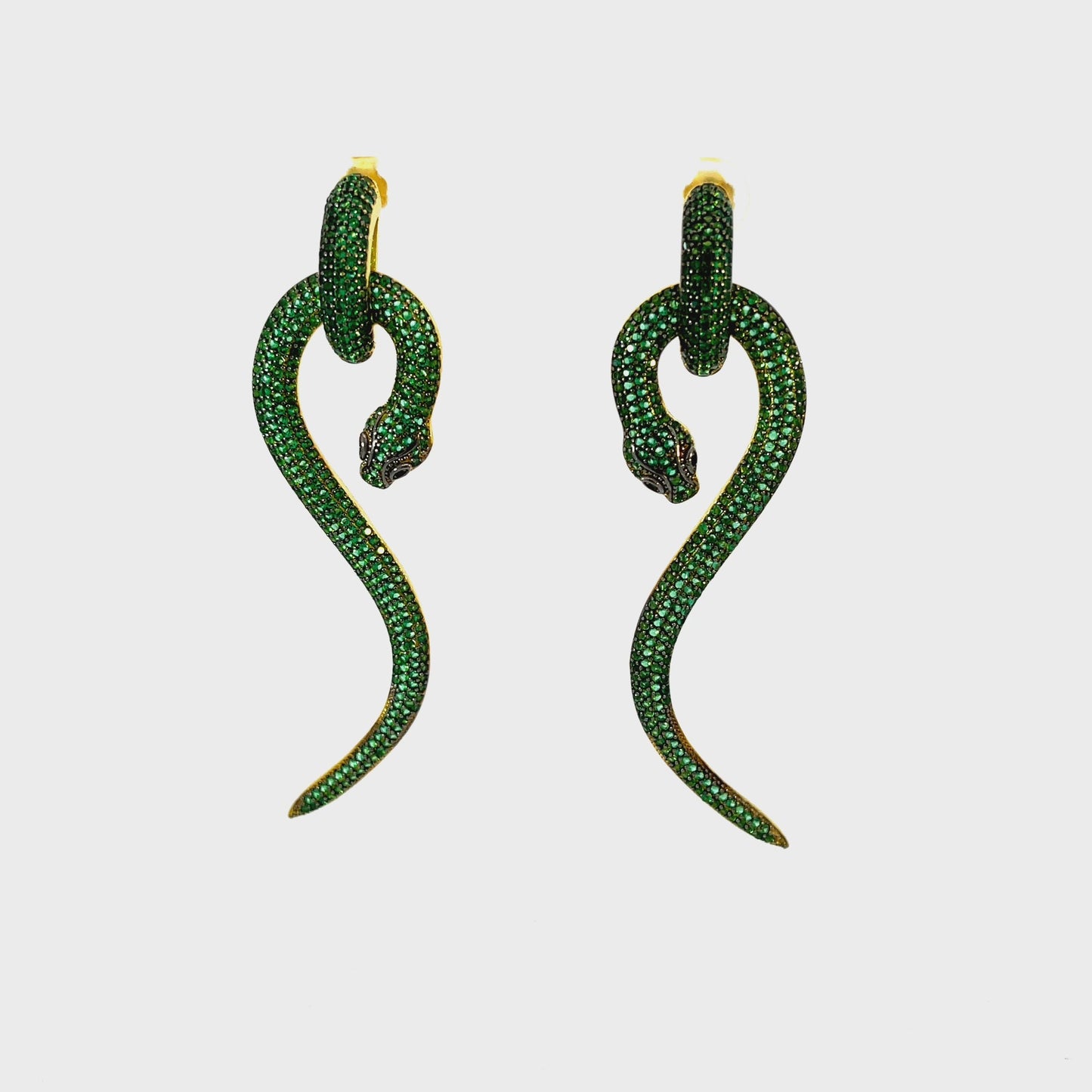 Anaconda Snake Drop Earrings Gold Emerald