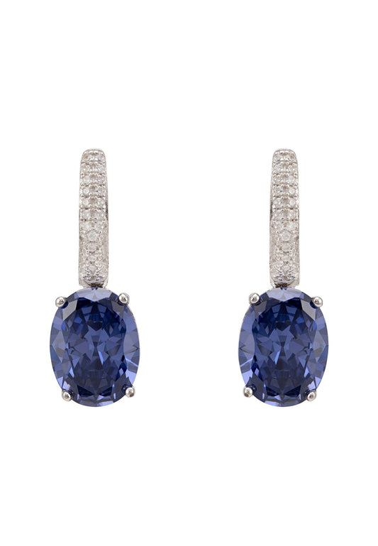Alexandra Oval Drop Earrings Silver Tanzanite